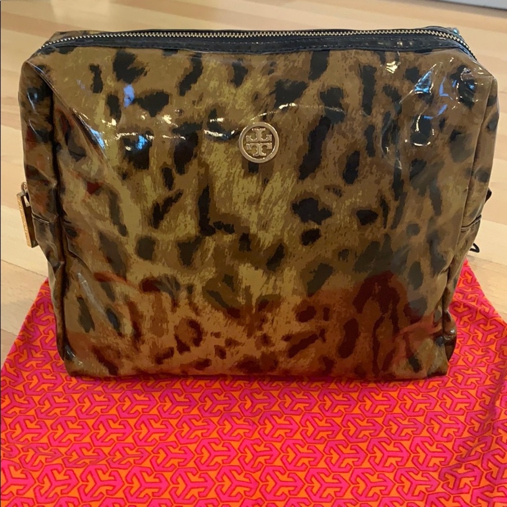 COPY - Tory Burch Leather Leopard Print Makeup Bag